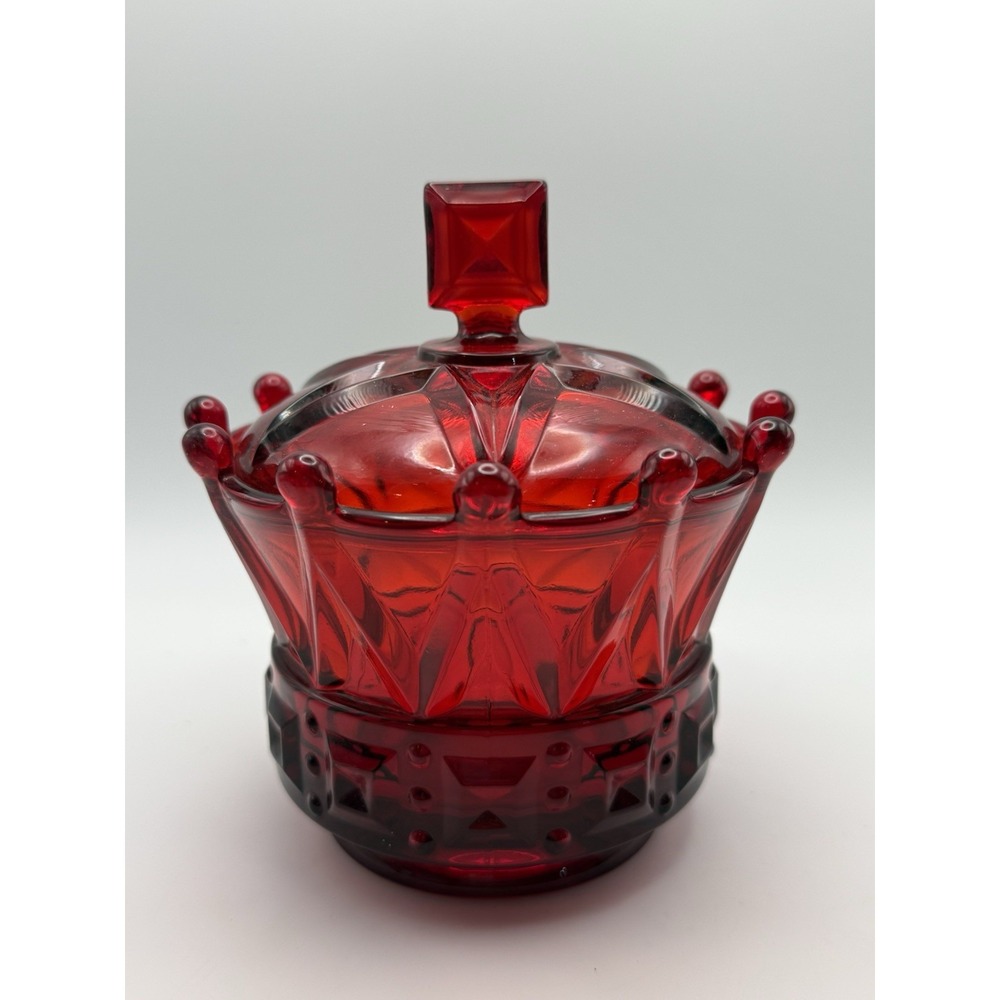 Vintage Fostoria Windsor Crown Candy Dish Red Ruby Heavy Glass